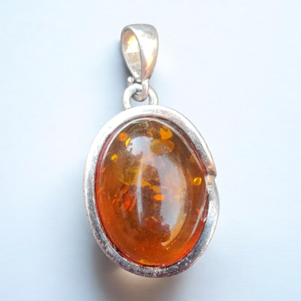 Vintage Sterling Amber Pendant
